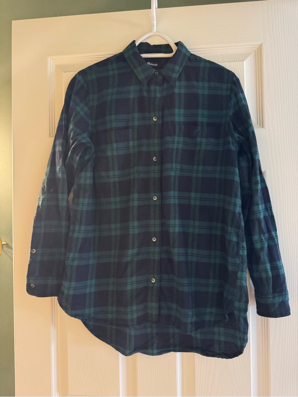 Madewell Green & Navy Plaid Classic Button-Down Flannel